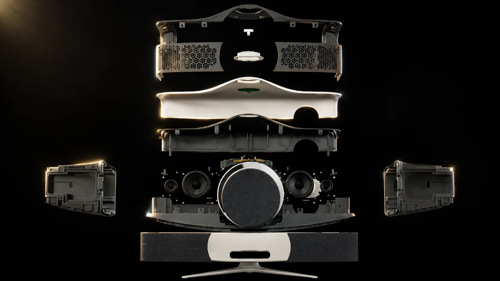 Exploded view — each layer separated to show how the finished object is assembled.